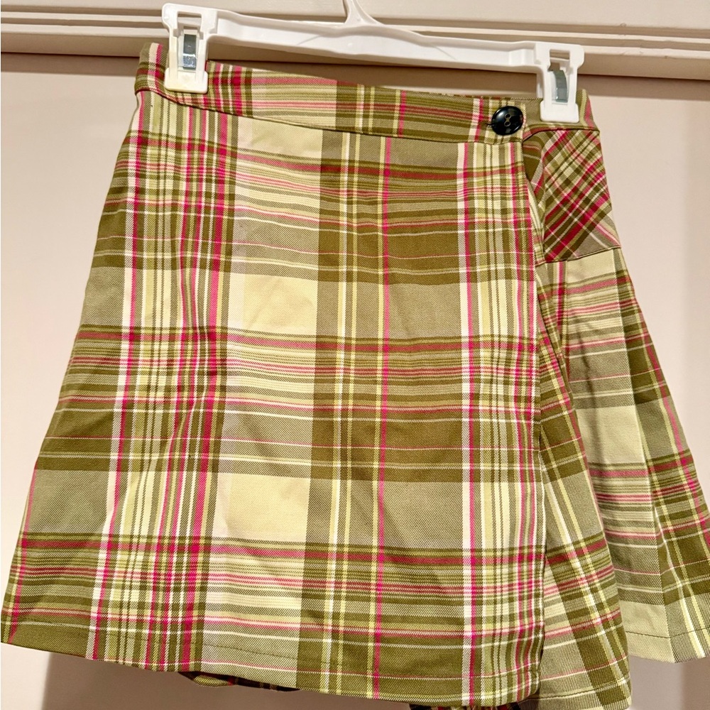 Urban Outfitters Green Cream Mini Wrap Skirt